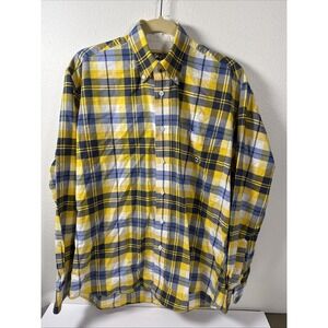 Cinch Yellow & Blue Western Men's Plaid L/S Cotton Button Down‎ Shirt Size Sm K1